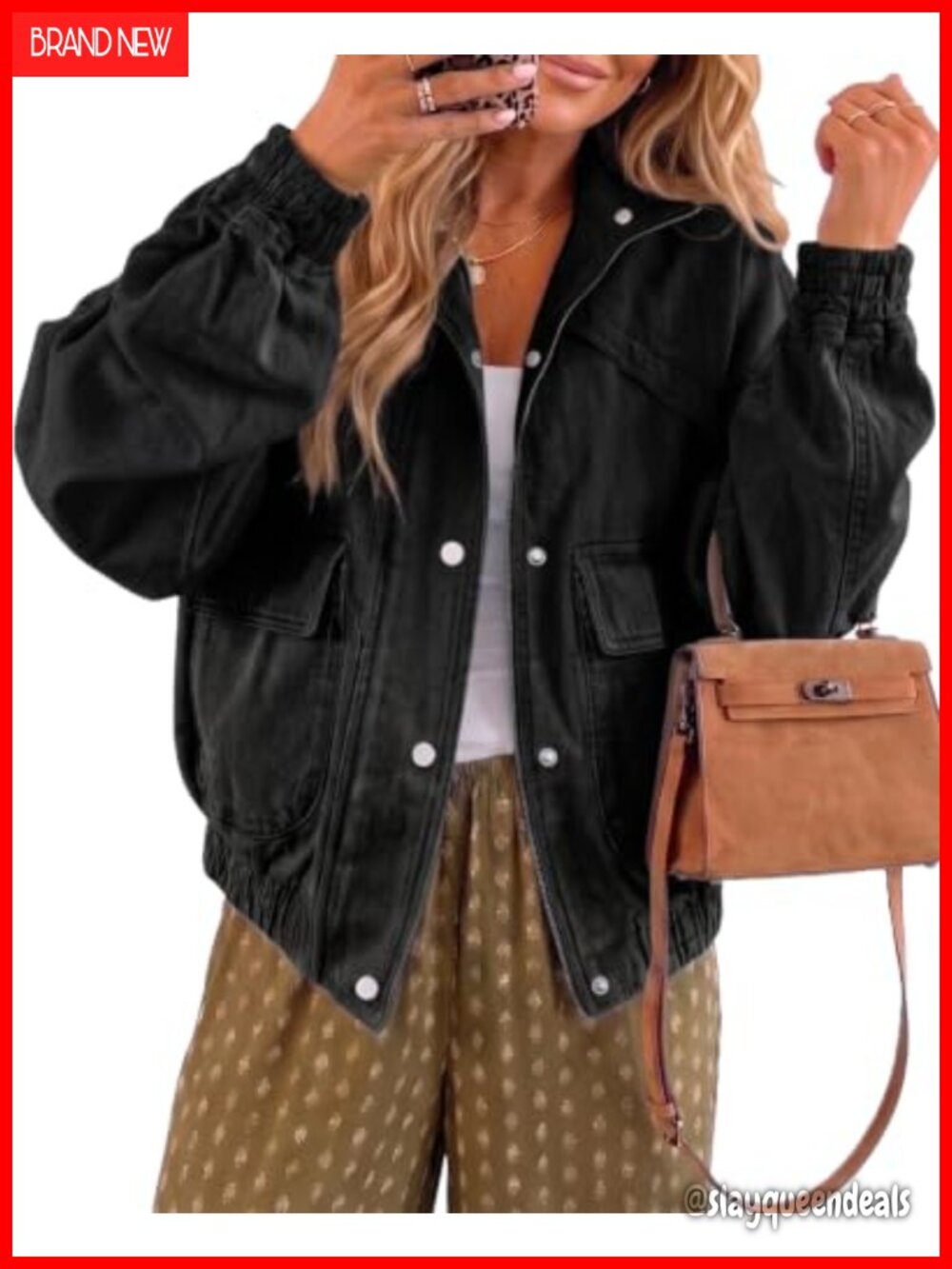 Oversized Vintage Washed Denim Bomber Jacket Casual Jean Coat